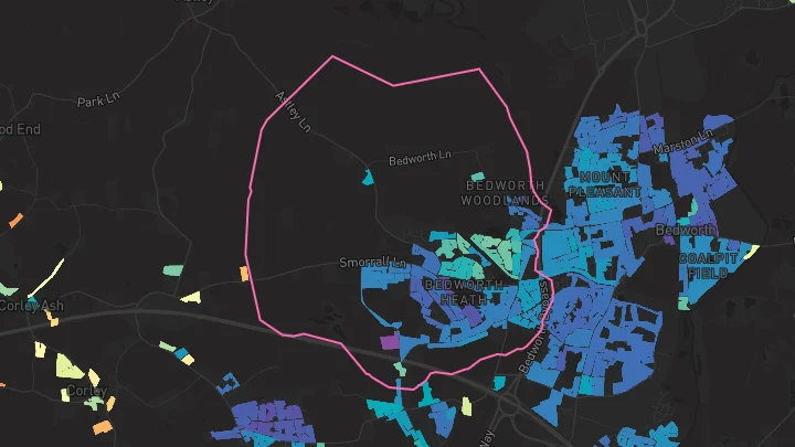 House price heatmap showing property values across Bedworth