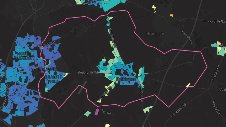 House price heatmap showing property values across Bulkington