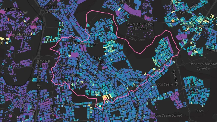 House price heatmap showing property values across Wyken