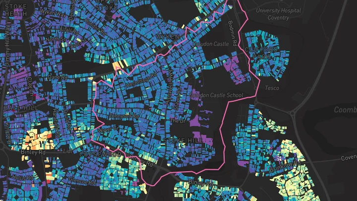 House price heatmap showing property values across Wyken