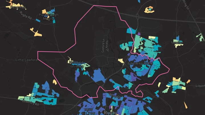 House price heatmap showing property values across Rugby