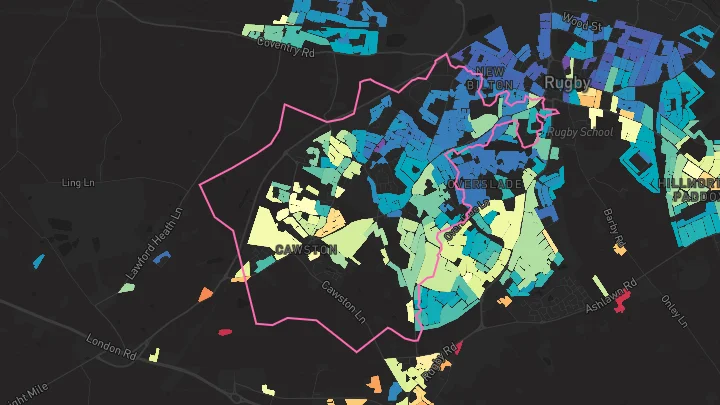 House price heatmap showing property values across Cawston