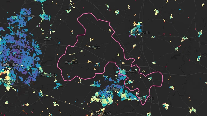House price heatmap showing property values across Rugby