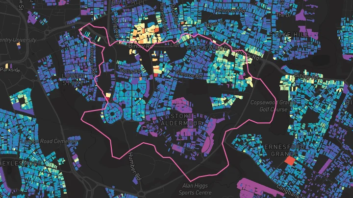 House price heatmap showing property values across Stoke