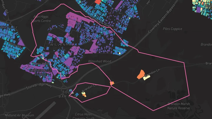 House price heatmap showing property values across Willenhall