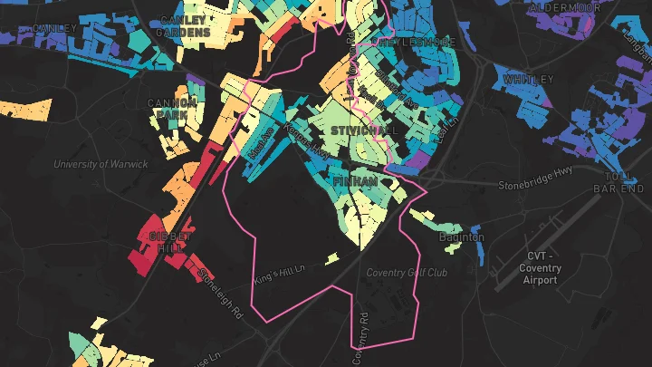 House price heatmap showing property values across Finham