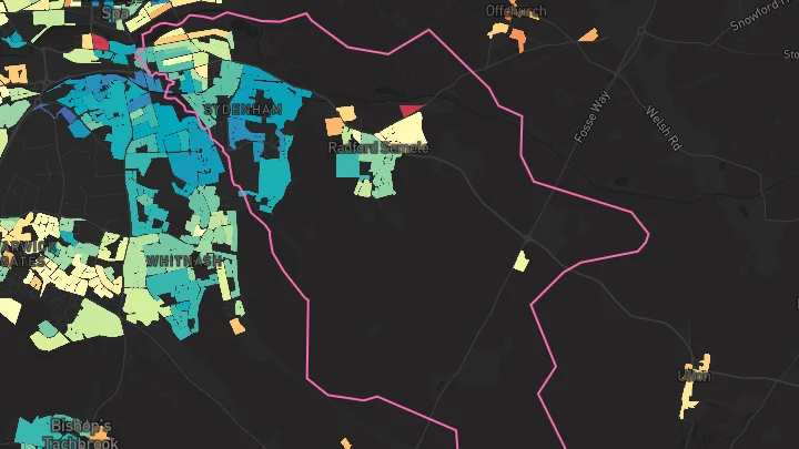 House price heatmap showing property values across Leamington Spa