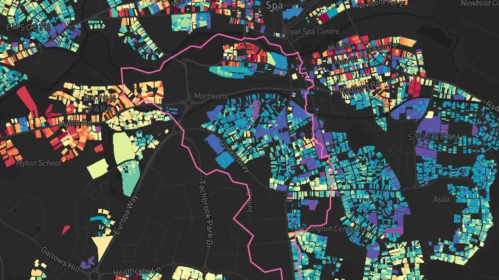 House price heatmap showing property values across Leamington Spa