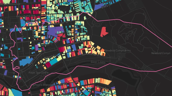 House price heatmap showing property values across Leamington Spa