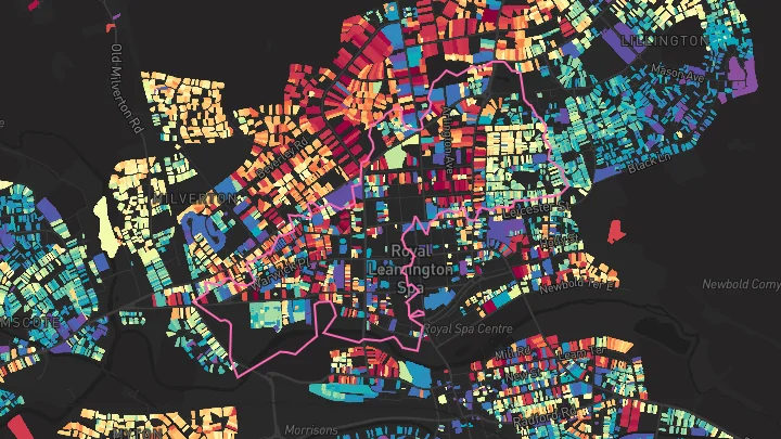 House price heatmap showing property values across Leamington Spa