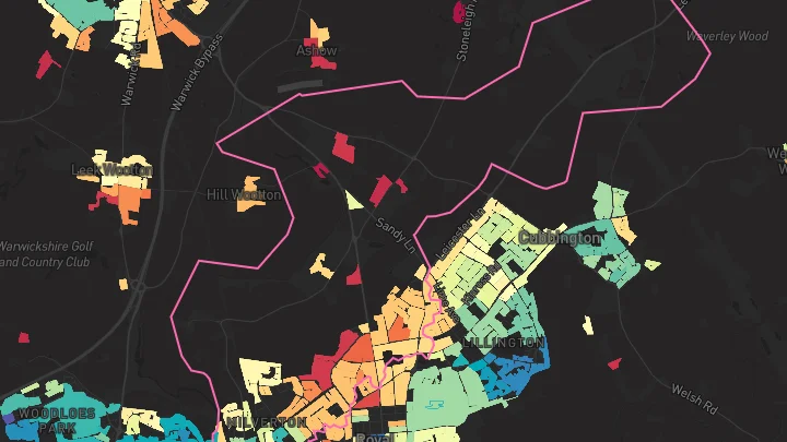 House price heatmap showing property values across Leamington Spa