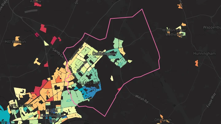 House price heatmap showing property values across Leamington Spa