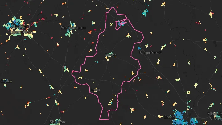 House price heatmap showing property values across Kineton