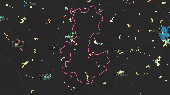 House price heatmap showing property values across Long Compton