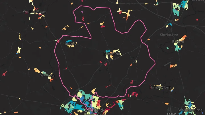 House price heatmap showing property values across Stratford-Upon-Avon