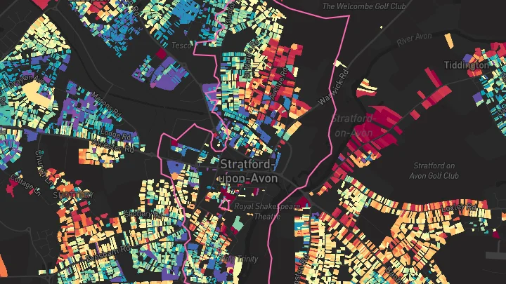 House price heatmap showing property values across Stratford-Upon-Avon