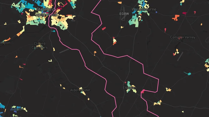 House price heatmap showing property values across Stratford-Upon-Avon