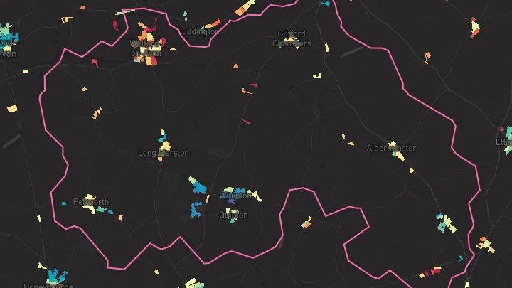 House price heatmap showing property values across Lower Quinton