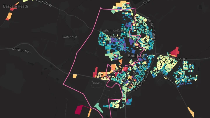 House price heatmap showing property values across Southam