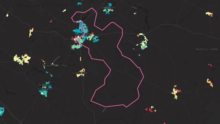 House price heatmap showing property values across Southam