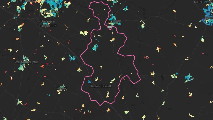 House price heatmap showing property values across Bishops Itchington