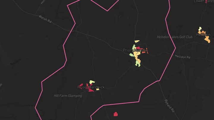 House price heatmap showing property values across Priors Marston