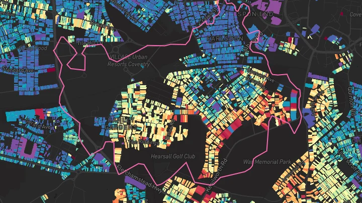 House price heatmap showing property values across Earlsdon