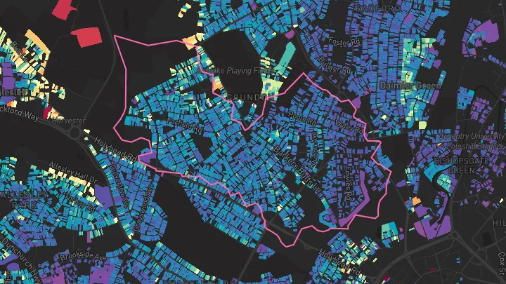 House price heatmap showing property values across Coundon