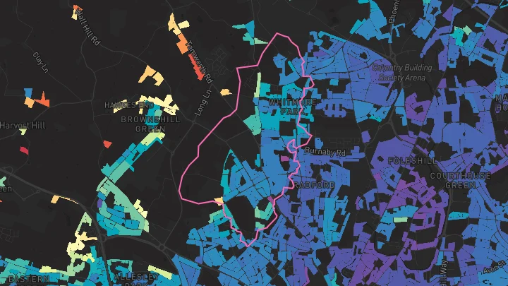 House price heatmap showing property values across Keresley