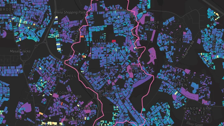 House price heatmap showing property values across Wyken