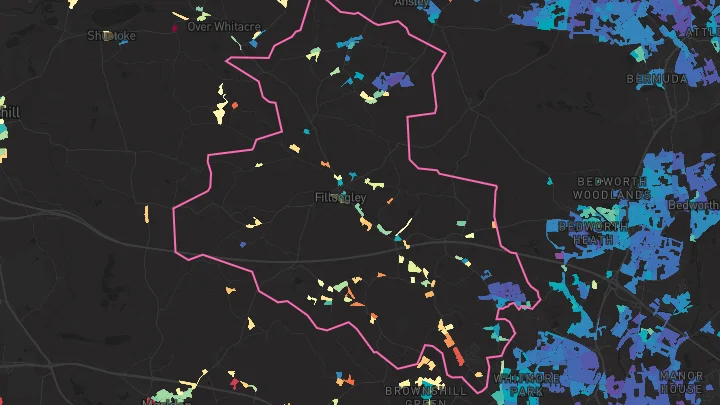 House price heatmap showing property values across Keresley End