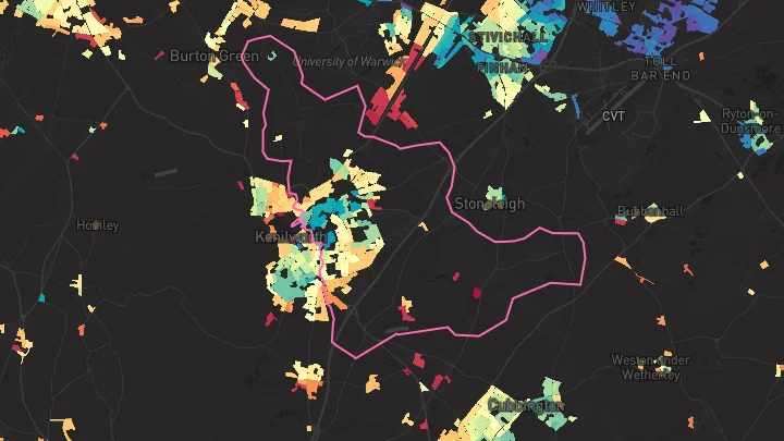 House price heatmap showing property values across Kenilworth