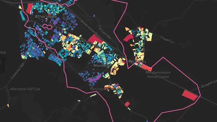 House price heatmap showing property values across Atherstone