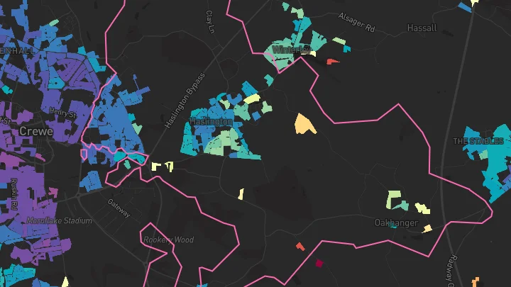 House price heatmap showing property values across Haslington