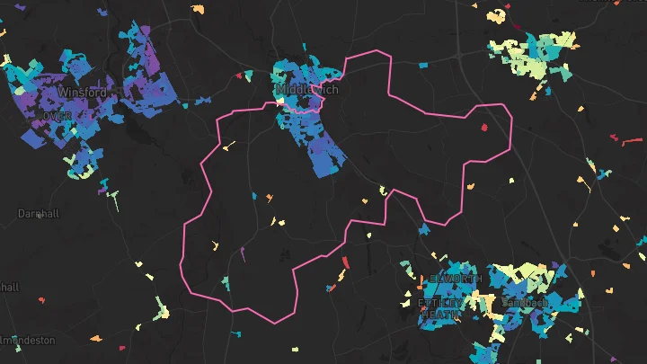 House price heatmap showing property values across Middlewich
