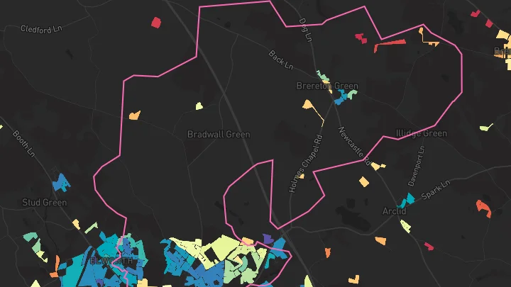 House price heatmap showing property values across Sandbach