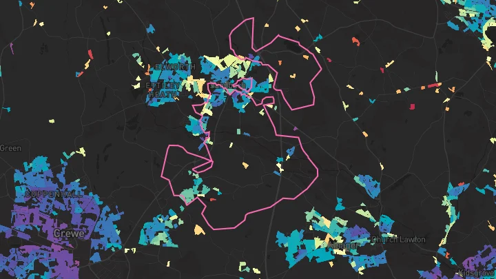 House price heatmap showing property values across Sandbach