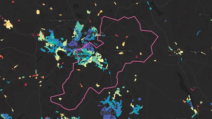 House price heatmap showing property values across Congleton