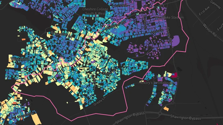 House price heatmap showing property values across Wistaston
