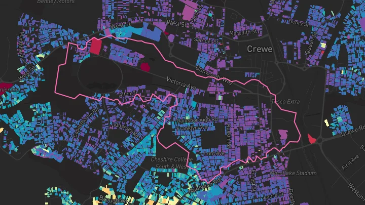 House price heatmap showing property values across Crewe