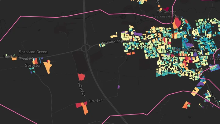House price heatmap showing property values across Holmes Chapel