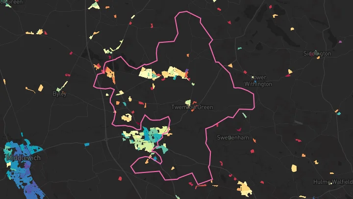 House price heatmap showing property values across Goostrey