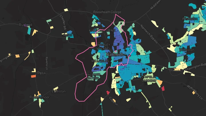 House price heatmap showing property values across Nantwich