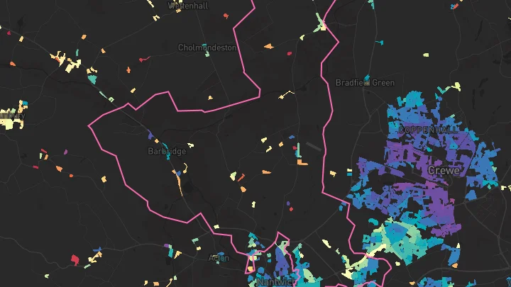 House price heatmap showing property values across Willaston