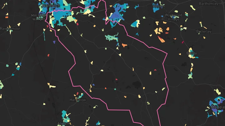 House price heatmap showing property values across Stapeley