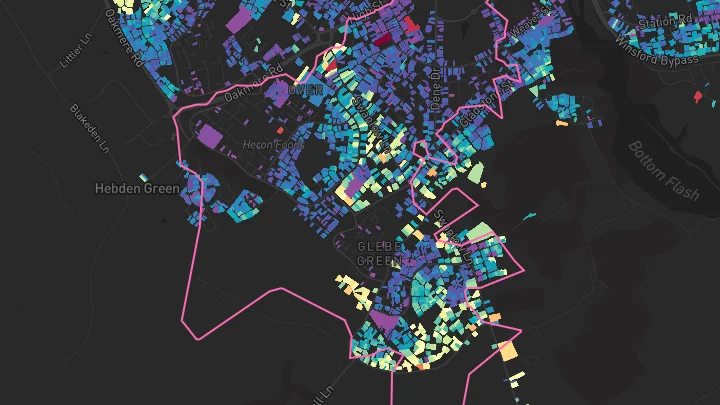 House price heatmap showing property values across Winsford