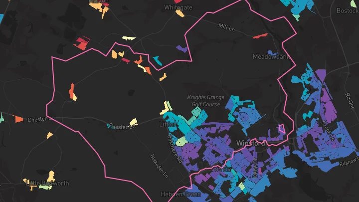 House price heatmap showing property values across Winsford