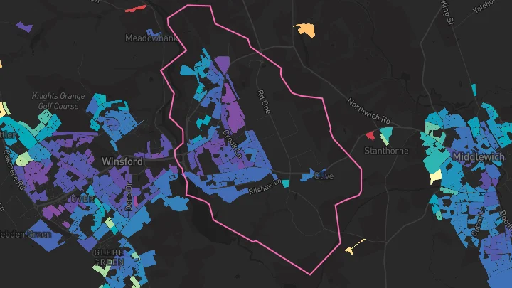House price heatmap showing property values across Winsford