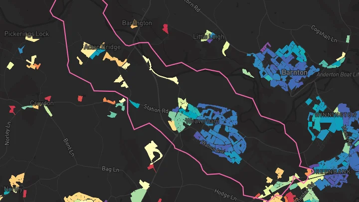 House price heatmap showing property values across Weaverham