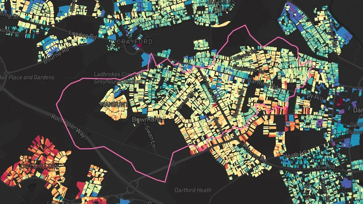 House price heatmap showing property values across Crayford